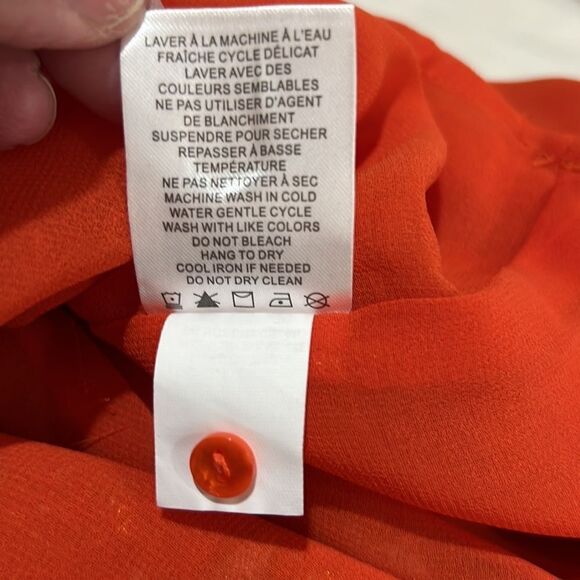 Joie Orange Fall Floral short sleeve Blouse with metallic accents size large EUC - Picture 11 of 11